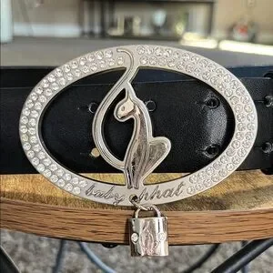 Baby Phat Silver Chain belt with Rhinestone Pendant Baby Phat | Accessories | Baby Phat Black Belt With  main image 4